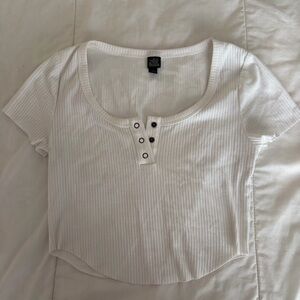 Wild Fable White Ribbed button Crop Top